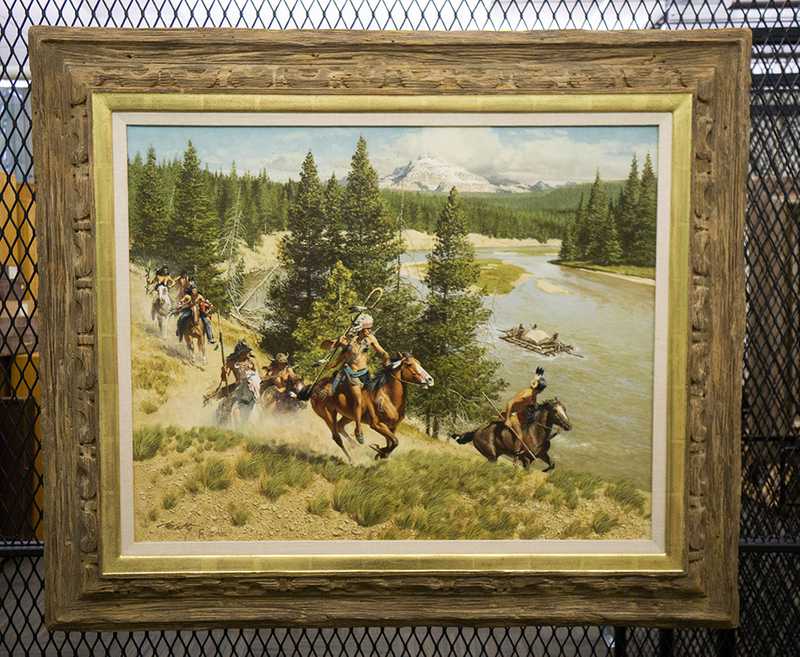 Depicts rider on horseback chasi